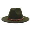Alta Qualidade aba larga Hat Fedora Mulheres Homens Lã metal Cadeia Decor chapéus de feltro Inverno Formal Vestido Jazz Top Hat