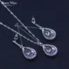 Ensembles de bijoux en zircon cubique blanc pur exquis pour femmes collier de mariage boucles d'oreilles goutte Bracelet anneau boîte-cadeau gratuite H1022