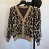 Leopard Sweaters Women V Neck Single Breasted Vintage Cardigans Korean Mujer Chaqueta Fashion Tops 17595 210415