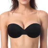 Dropship Backless Przezroczyste Kobiety Wyściełane Push Up Bra Mashless Cabrio Regulowane Półliżanka Prosta Seksowna Bielizna Codziennie 210623