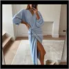 Casual Dresses Womens Clothing Apparel Drop Leverans 2021 Lång Kvinnor Stickad Wrap Winter Oversize Elegant Day Dress Spring Sexy V Neck Knitwe