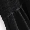 Vintgaeの女性の黒いスリムレースのパッチワークベルベットのドレス秋のエレガントな女性の柔らかい長袖ES女性のシック210515