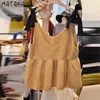 MATAKAWA Knitting Sweater Vest Women Sleeveless Duffle V-neck Short Women's s Spring Korean Fashion Waistcoat 210819