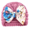 New Wool Crochet Knit Turban Hat Infant Toddler Floral Print Head wraps Newborn Bonnet Beanies Caps for Baby Girls Boys