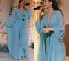 Wspaniały Plus Rozmiar Dubaj Arabski Aso Ebi Jumpsuits Prom Dresses Sexy Szyfon Zroszony Głęboki V Neck Długie Rękawy Wieczór Formalne Party Suknie Nosić Custom Made