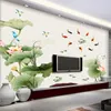 DIY Large Lotus Leaves Flower Fish Living Room Home Decor Vinyl Vägg Klistermärken Vardagsrum Sovrum TV Decoration Wallpaper 210929