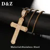 Pendentif Colliers DZ Full Bling Glacé Cristal Grand Collier Croix Hommes 316L En Acier Inoxydable Crucifix Bijoux2402326