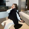 Moda donna due pezzi set dolcevita nero maglione spaccato lungo camicia bianca abito da donna coreano 2 abiti 210601