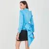 Chaqueta azul TWOTWINSTYL para mujer, falda de retazos de cintura alta de manga larga con solapa, abrigos sueltos fruncidos con dobladillo, ropa de otoño para mujer 210524