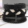 Läder rep handgjord flätad multilayer cross charm armband uppsättning för män kvinnor punk justerbar armband mode smycken