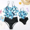 2021 Spring Women Split Print Bikini a vita alta Ruffle Costume da bagno da spiaggia genitore-figlio Costumi da bagno per ragazze