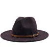 Cappello jazz da donna in lana con nastro in pelle, tesa piatta, tesa larga, elegante coppia di cappelli da uomo, cappello sombrero panama