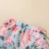 Sommar barn sätter avslappet band rosa solida toppar Ruffles Print Blommokjol 2PCS Tjejer Pojkar Kläder uppsättning 0-3T 210629