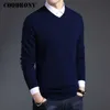 Coodrony Merino Ulltröja Män Höst Vinter Tjocka Varma Tröjor Och Pullovers Casual V-Neck Pure Wool Sweater Pull Homme 7305 211008