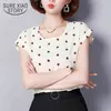 spring women chiffon plus size clothing o-neck polka dot short sleeved shirt print casual tops T-shirts D572 30 210506