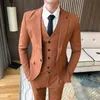 3-teiliges Set Blazer Jacke Weste Hosen / 2021 Mode Neue Herren Casual Business Hochzeit Bräutigam Gestreifter Anzug Mantel Hose Weste X0909