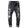 Jean homme Badge déchirures Stretch noir jean homme mode coupe cintrée lavé moto Denim pantalon lambrissé Hip HOP pantalon