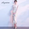 Wysokie podzielone qipao długie chińskie tradycyjne sukienki ślubne koronki nowoczesne sukienki w stylu cheongsam letnie kobiety seksowne kwiaty ETH289P