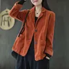 Damenanzüge Blazer Cord Kerb Frauen Blazer Mantel Herbst Solide Langarm Single Button Weibliche Anzug Tasche Lässige Damen Jacke