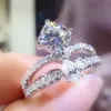 Fashion Chic Princess Crown Crystal Zircon Diamonds Rings for Women White Gold Silver Color Bague Jewelry Bijoux Wedding Gifts