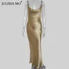 JULISSA MO Sexy Spaghetti Strap Backless Summer Dress Women Satin Lace Up Trumpet Long Dress Elegant Bodycon Party Dresses 2021 X0521
