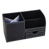 Multi-Fonctionnel Bureau Papeterie Organisateur Boîtes De Rangement Bin En Bois PU Porte-Stylo En Cuir Boîte À Crayons Conteneurs + Tiroir 210922