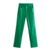Kadınlar Yeşil PU Deri Pantolon Fermuar Kadın Sonbahar Kış Kalem Pantolon 211124