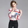 Moda Kobiety Z Długim Rękawem Koszulki Drukowane Koszula Biurowe Damskie Damskie Collar Single-Breasted Bluzka Top Blusas Elegancki Plus Size 210416