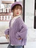 Girls Purple Sweater Autumn Winter Kids Knitted Cardigan Tops Fashion All-match Outerwear Children's Clothing 10 12 13 Year Coat 211201