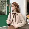 Frühling Japanische Adrette Frauen Bluse Elegante Cord Schleife Blusas Nettes Hemd Kawaii Süße Mori Mädchen Lose 210520