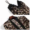 JULY'S SONG Fashion 4 Piece Pajamas Set Leopard Print Woman Sleepwear Artificial Silk Sling Robe With Chest Pad 211215