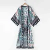 Boho Printed Bikini Cover-ups Vintage Self Belted Long Kimono Dress Cotton Tunic Women Beach Wear Swim Suit Cover Up A154 210420