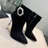 Top quality latest PP ultra-high bare boots Martin Rhinestone Buckle silver thin heel 12cm Designer Fashion Diamonds Ghost Leather Sheepskin Suede Genuine men