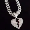 Män Kvinnor Hip Hop Iced Out Bling Heart Hänge Halsband med 13 mm Rhombus kubansk kedja HipHop Halsband Mode Smycken Presenter