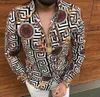 Plus Sizes 3XL Men's Casual Vintage Shirts Gold Cardigan Printed Long Sleeve Slim Summer Hawaiian Skinny Fit Various Pattern Man Clothes Blouse