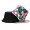 Unisex sommar två sidor bär reversibel hink hatt Bohemian ananas vattenmelon frukter utskrift vikbar fiskare keps g220311