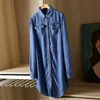 Spring Fashion Women Long Sleeve Turn-down Collar Denim Shirts Double Pocket Loose Casual Blouses Femme Tops V30 210512