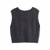 Streetwear Women V-Neck Sweater Tanks Fashion Ladies Grey Twist Knitted Tops Causal Female Chic Short Vest Girl Pullover 210427