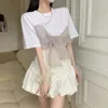 MATAKAWA Stitching Bow Woman Tshirts Short-sleeved T-shirt Female Summer Korean Loose Wild White Top O-Neck T Shirts 210513
