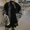 Vintage Kore Ceket Ceket Retro Patchwork Denim Dış Giyim Mont Kadınlar Gevşek Zarif Nazik Casual Chic Tops 210525