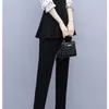 女性秋のエレガントなファッション2ピースセット5xlプラスサイズ長袖チュニックトップスと弾性ウエストパンツ韓国の服210513