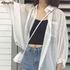 Koszule Kobiety Lato Cienki Szyfon Miękkie Oddychające Sheer See-przez Full Bluzki Podstawowe Wszystkie mecze Moda Kobiet Chic Loose New H1230