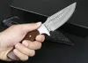 1Pcs New Straight Hunting Knife 3Cr13Mov Drop Point Satin+Laser Pattern Blade Full Tang Rosewood Handle Knives With Leather Sheath