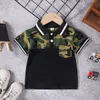 Zomer jongens polo shirt camouflage print kleur matching t-shirt shorts kids pak kleur blok t-shirt + zwarte shorts babyjongen