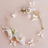 Fairy Style Women Hairband Headpieces Pink Flowers Floral Crown For Wedding Brides Tiara Head Piece Jewelry Ladies Hair Accessories Party Prom Headwear AL8885
