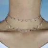 925 Sterling Silver Dainty Chandalier Layering CZ Round Bezel Drip Necklace Gold Filled Delicate Rainbow Cz Choker