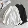 シンプルなデザインソリッドカラー長袖シャツ韓国のファッションマンダリンカラー100％コットンホワイトブラックシャツソフトアンドコンフォート210705