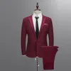 2021 New Men's Slim Button Suit Pure Color Dress Blazer Host Show Jacket Coat & Pant Mens Formal Blazer Plu