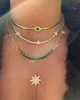 Green Red Blue CZ Evil Eye Charm Classic Trendy Women Jewelry Gold Color 4MM Plain Herringbone Snake Chain Choker Necklace