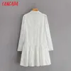 Tangada Women White Flower Emboridery Shirt Dress Robe Long Sleeve V Neck Office Ladies Mini Dress SY192 210609